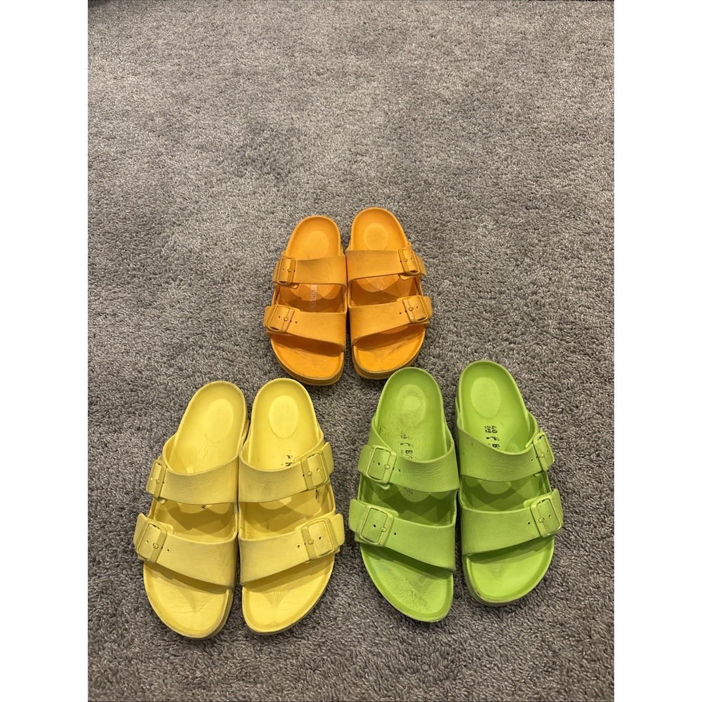 3!! Birkenstock Rubber Slides Sandals Slip On Green Yellow Orange Sz 40 Women 9